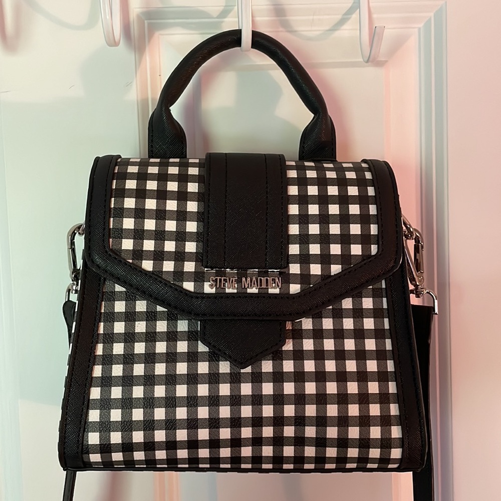 NEW Steve Madden Baubriel in Black & White Gingham purse handbag